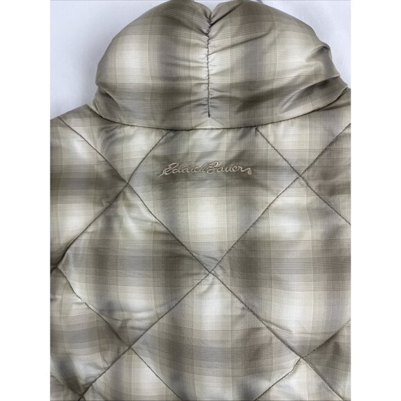 Eddie Bauer Goosedown 700 Fill Power Brown Plaid Vest Womens Size XL - Picture 7 of 10